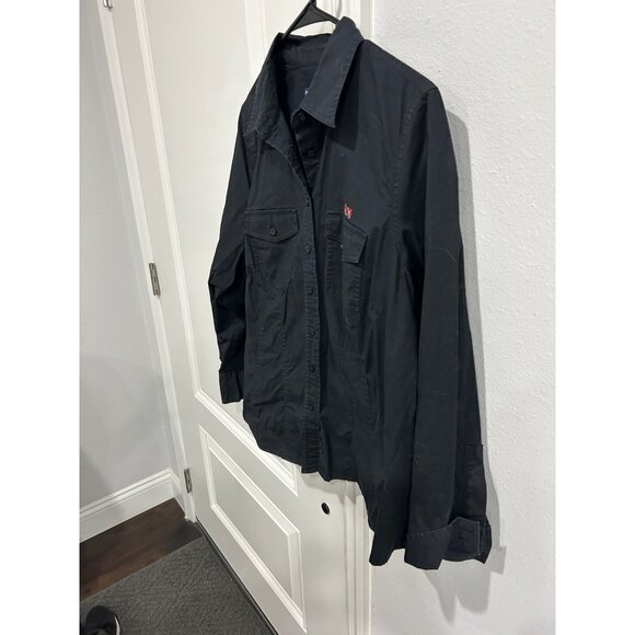 Argyle Long Sleeve Button Front Shirt Black Sz 16W Outdoor Utility Workwear - Picture 3 of 8